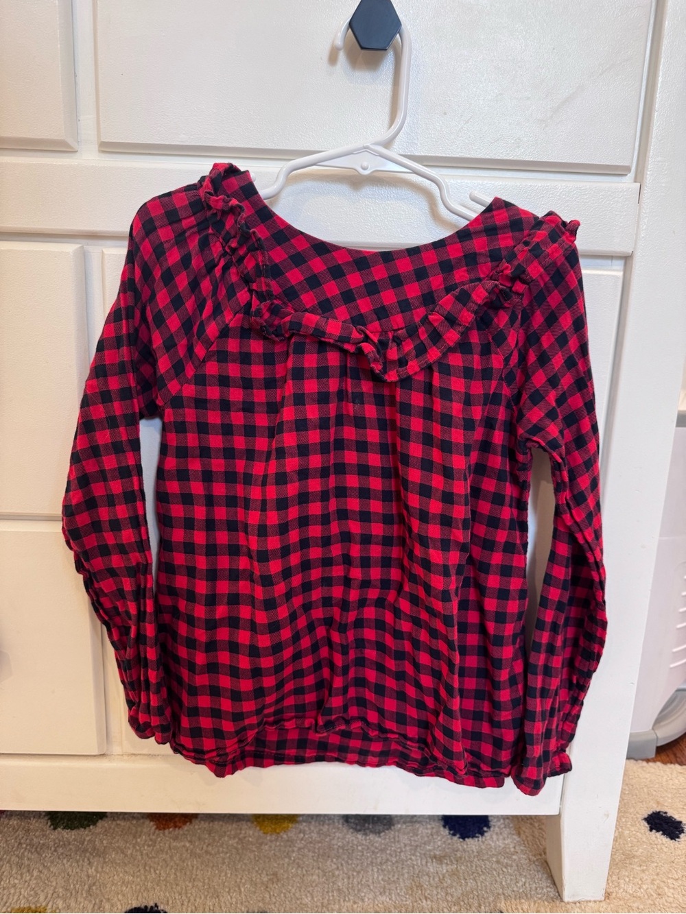 OshKosh B'gosh Red and Black Plaid Ruffle Long-Sleeve Top